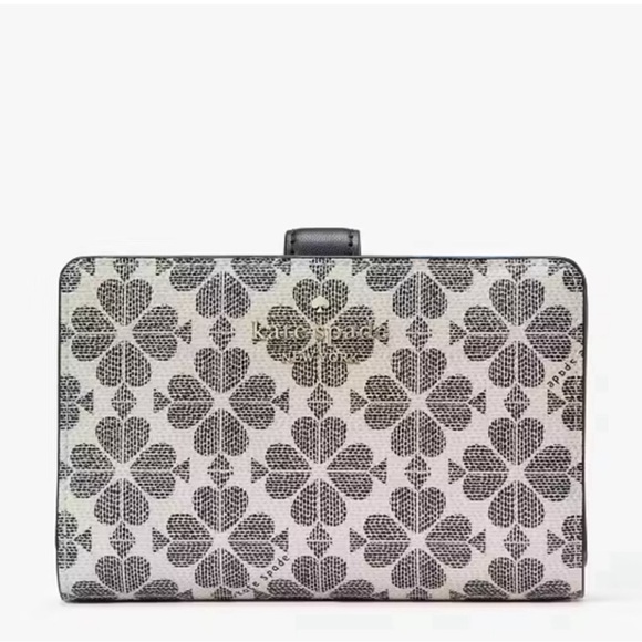 Kate Spade Signature Spade Flower Medium Compact Bifold Wallet Black Multi - Picture 14 of 16